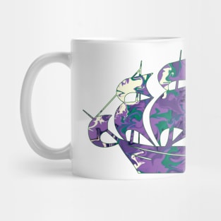 Galaxy Shores Cosmic Liquid Art Sailing Ship Silhouette Mug